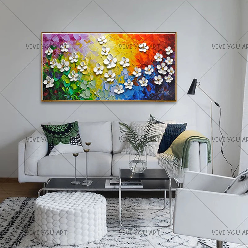

HandPainted Palette Knife Flower Oil Painting handmade Thick Textured picture Canvas Wall Art For Living Room Artwork