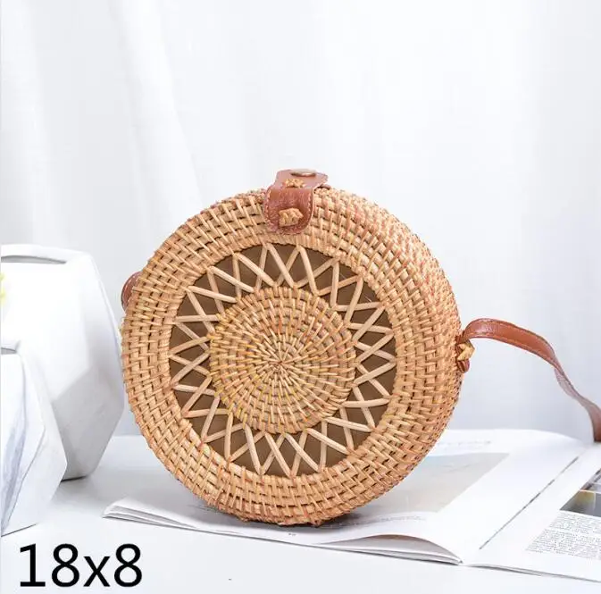 yuwang18x8 Новые черные круглые сумки из ротанга для женщин, богемная пляжная сумка-Кроссбоди, соломенная ручная работа, тканая круглая сумка на плечо, женские сумки - Цвет: yuwang18x8