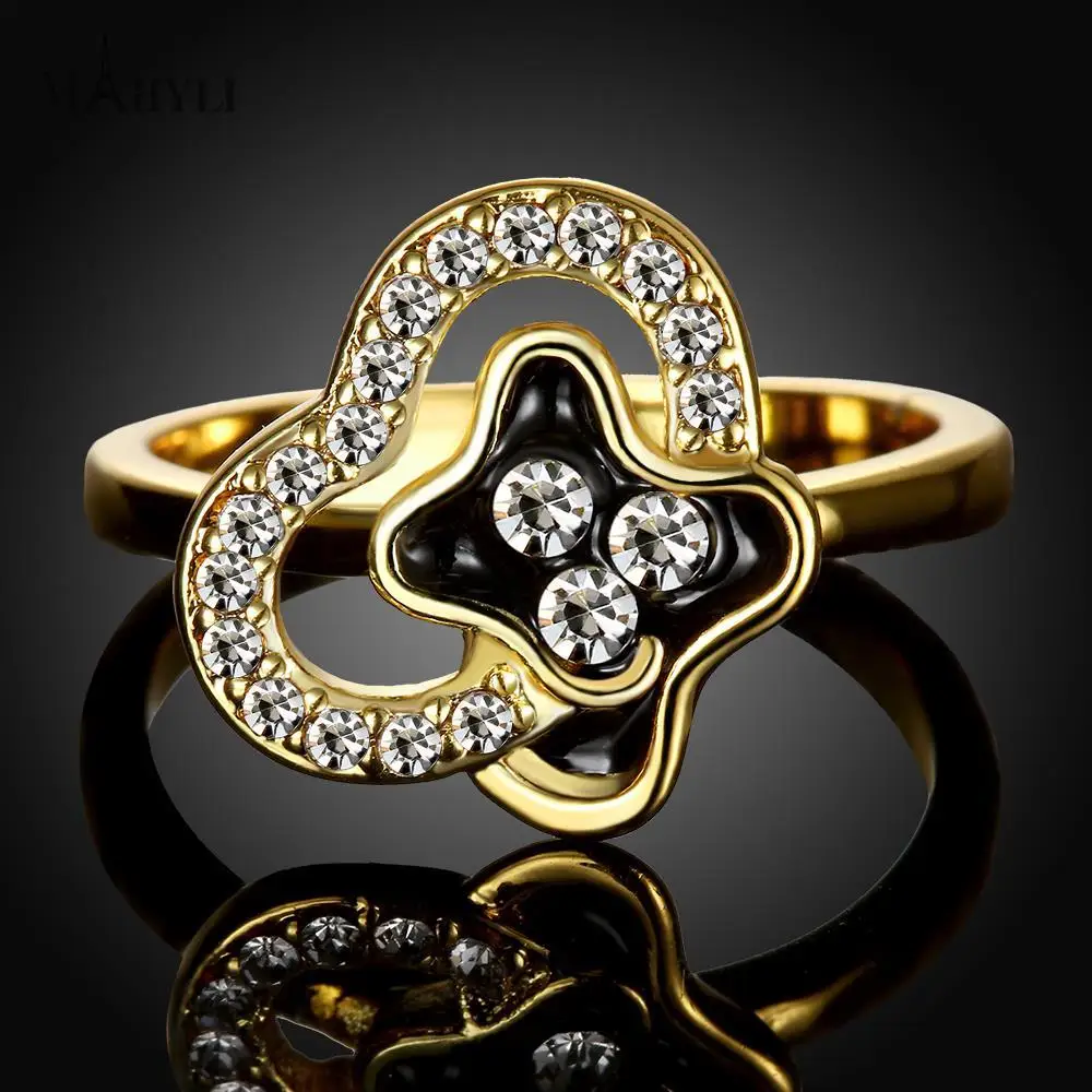 MAHYLIR Мода 18 К позолоченные многослойные кристалл черный цветок Кольца для Женщин