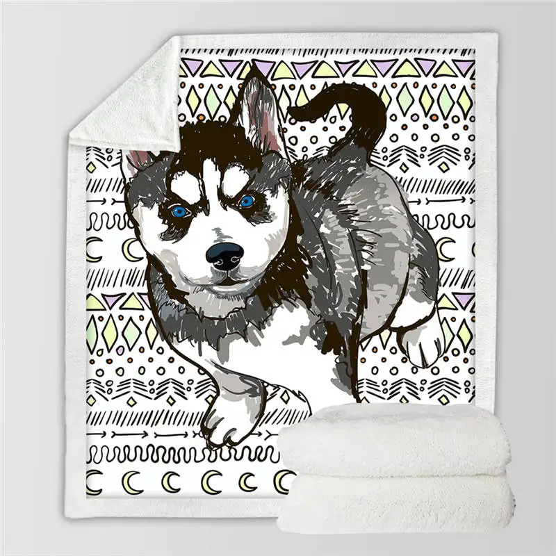 Husky 1 Постельные принадлежности Outlet корги пушистое одеяло акварельные плюшевые постельные принадлежности цветочные собаки пледы одеяло мультфильм дети покрывало животных Cobertor - Цвет: Husky 1