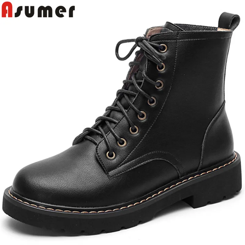 

ASUMER fashion hot sale new ankle boots women lace up genuine leather boots low heel autumn winter boots women big size 34-41