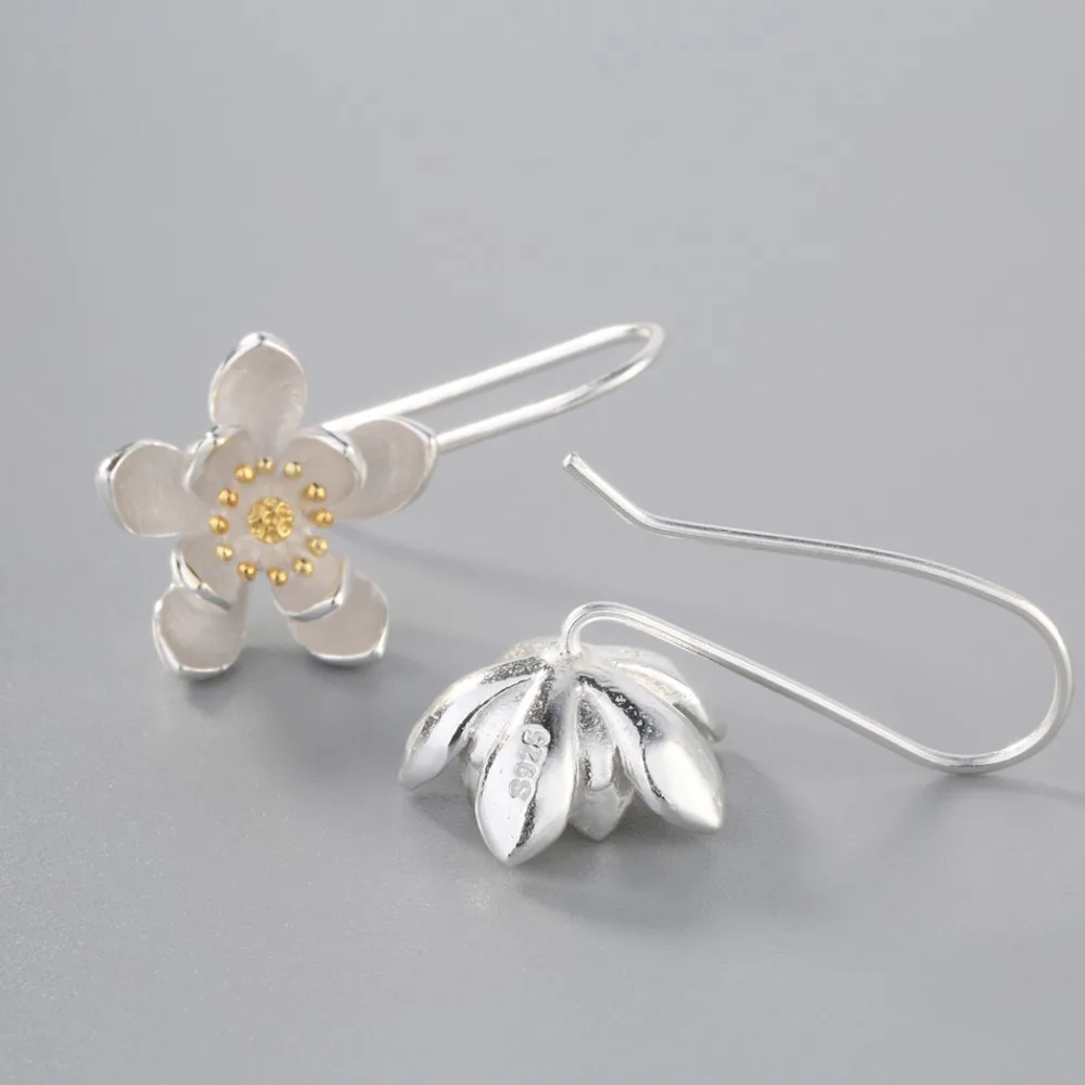 Женские серьги подвески с цветами и лотосом|drop earing|925 sterlingdrop earrings |