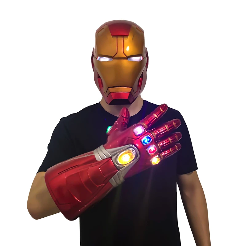 Yacn Мстители Endgame Железный человек Бесконечность Gauntlet светодиодный камень перчатка с подсветкой ПВХ маски шлем полное лицо для взрослых Косплей