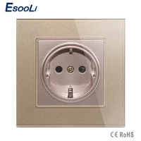 esooli new arrived eu standard power socket golden crystal glass panel ac 110250v 16a wall power socket