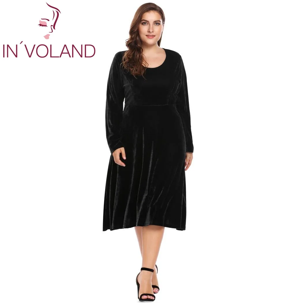 Женское платье IN'VOLAND винтажное осеннее большого размера с длинным рукавом и