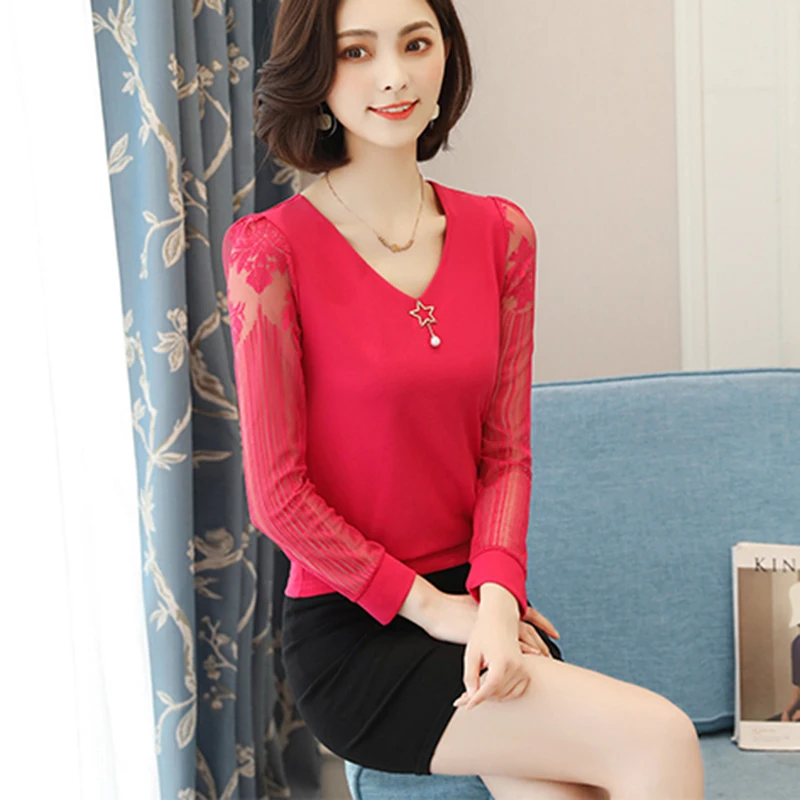 Женская блузка с длинным рукавом Повседневная элегантная шифоновая v образным