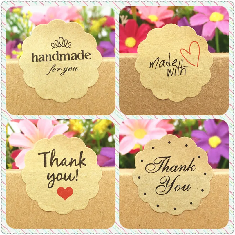 500 шт./лот крафт бумага в форме цветка наклейки 3 см Подарочная коробка/мешок для