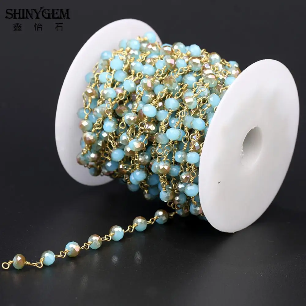 ShinyGem 6 мм граненая круглая Хрустальная Цепочка Из Бисера винтажная позолоченная
