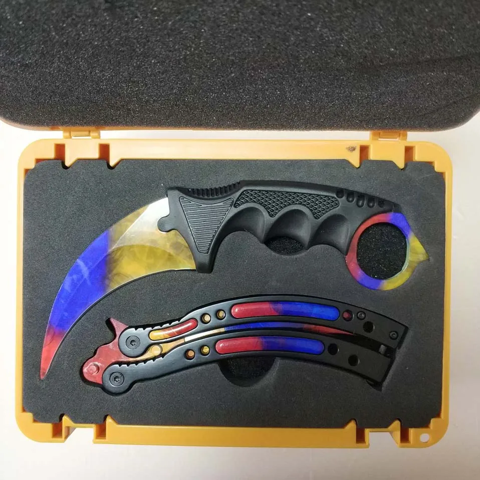 Прямая поставка Karambit+ нож для тренера+ нейлоновая сумка+ отвертка+ коробка CSGO чехол для игрового ножа Бабочка Набор комбинированных ножей тупое лезвие