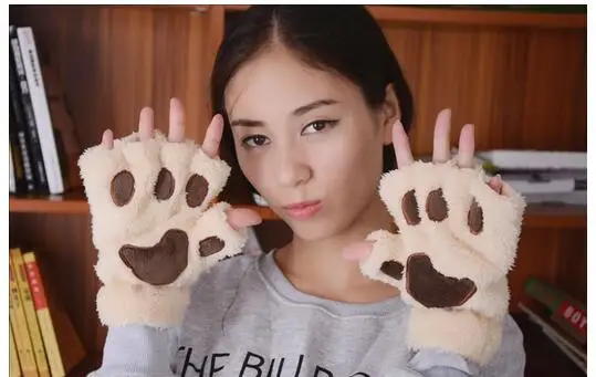 1 пара/лот милые зимние теплые перчатки без пальцев для женщин и девочек на