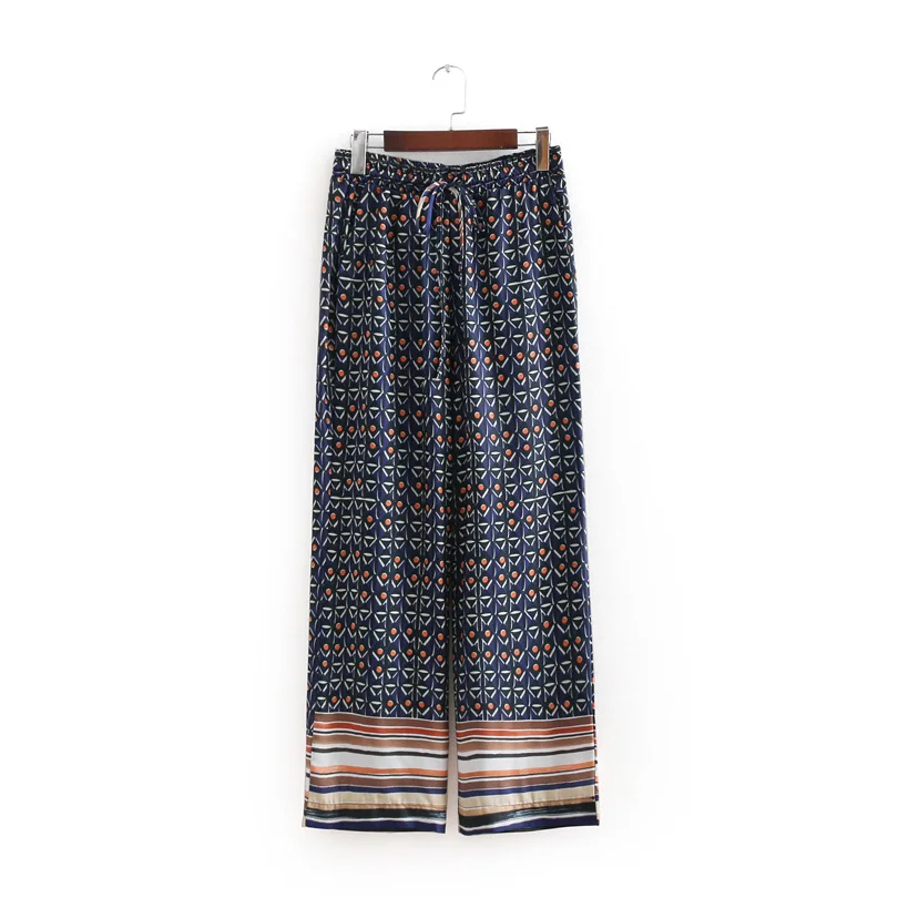 Arvinxia Fashion Loose Wide Leg Lace Up Woman Pants New Geometric Printed Women Trousers Vintage Drawstring Bow Tie Ladies | Женская