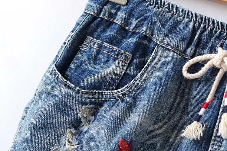 Летние женские шорты Sen с эластичной резинкой на талии цветочной вышивкой |