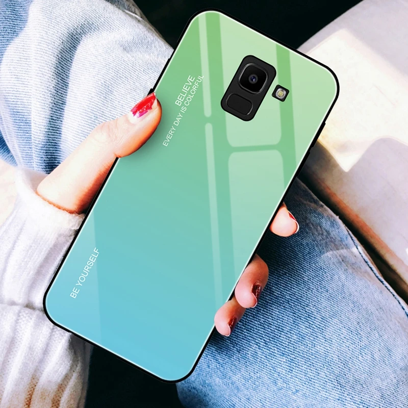 Закаленное Стекло градиент ударопрочный чехол для samsung Galaxy A7 J4 J6 A6 A8 плюс J8 A7 A750 A9 чехол-накладка для телефона чехол s - Цвет: 6