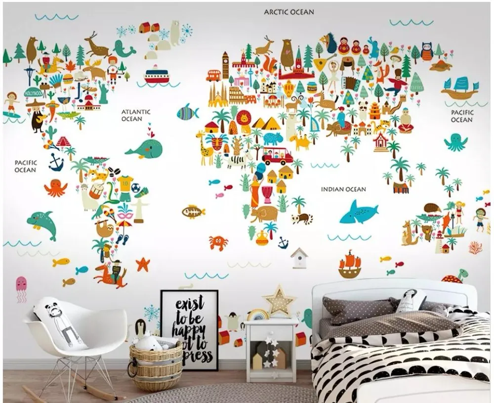 3d фотообои на заказ настенные простые современные животные Мир Детская комната
