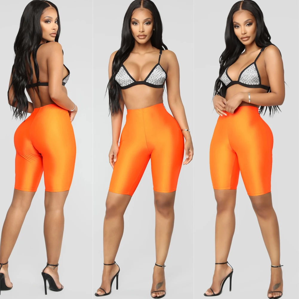 Женские компрессионные шорты для занятий спортом фитнесом сплошной цвет высокая