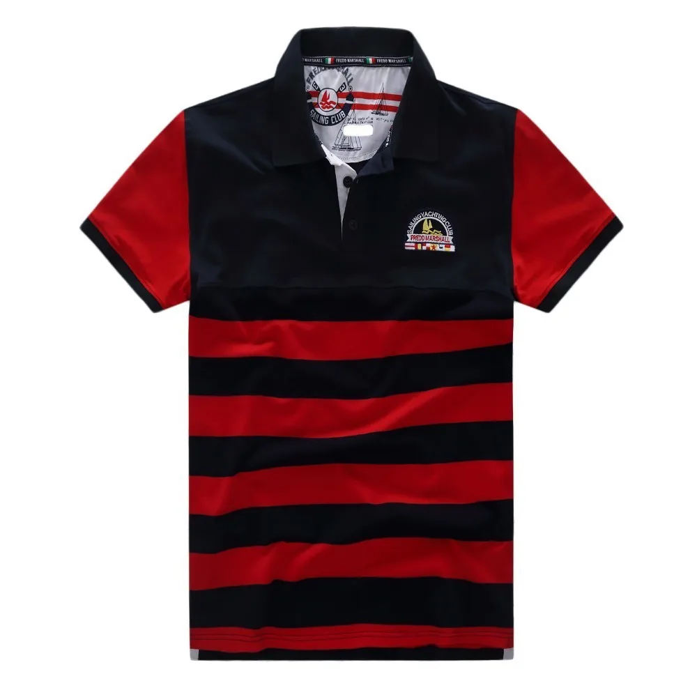 Мужская рубашка-поло в полоску с коротким рукавом и отложным воротником | одежда