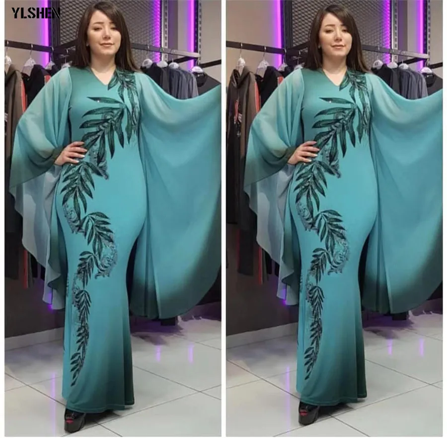 Style1 Blue green Новые африканские платья для женщин с принтом Дашики африканская одежда Базен Riche сексуальное тонкое платье с рюшами на рукавах длинное Африканское платье макси для женщин - Цвет: Style1 Blue green