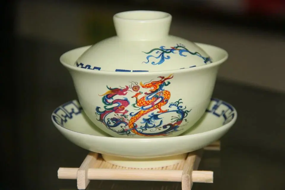 

Chinese Tea set puer gaiwan Chinese Lucky Dragon gaiwan for pu er black oolong tieguanyin gaba tea130ml