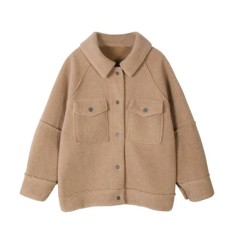 

2020 Women Wool Blends Autumn And Winter Coat New Fashion Temperament Fluffy Jacket Loose Retro Outwear Female