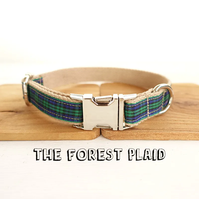 green tartan collar Великолепные ошейники для собак KEK Scotland, шотландская клетка, дизайнерские самодизайнерские ошейники для домашних животных, набор поводков под заказ, быстросъемные ошейники для больших собак - Цвет: green tartan collar