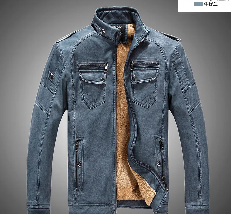 8818 Blue Kenntrice Кожаный Блейзер Куртка мужская PU зимнее пальто Jaqueta Couro Masculino Inverno Искусственная овчина меховое пальто мото кожаная куртка - Цвет: 8818 Blue