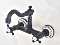 oil rubbed bronze wall mounted bathroom sink faucet swivel spout bathtub mixer dual handles znf461