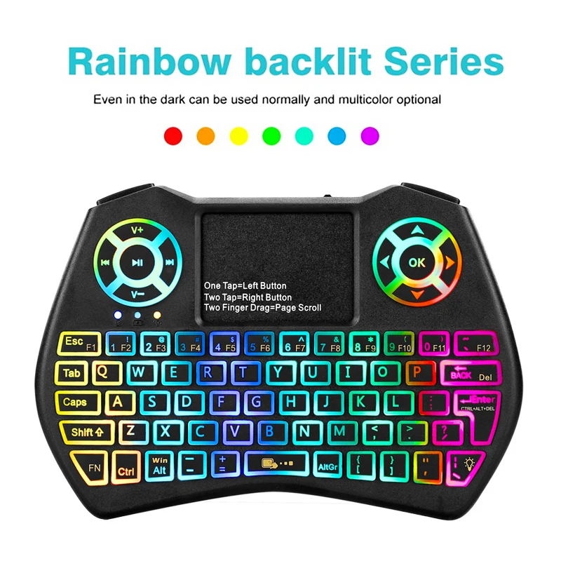 I9 Plus Мини Клавиатура 2 4 ГГц беспроводная клавиатура Air Mouse Touchpad с подсветкой
