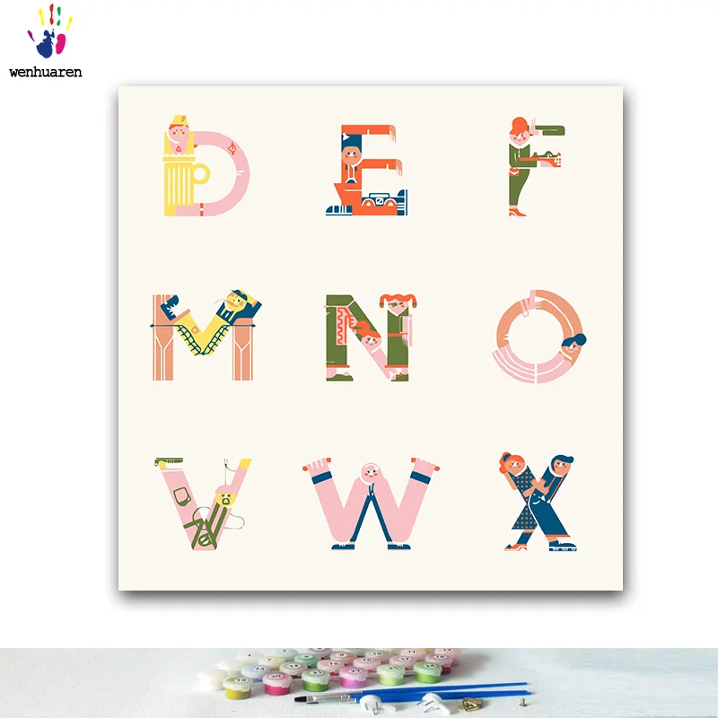 DIY colorings pictures by numbers with colors English 26 letters picture drawing painting framed decor three pieces | Дом и сад