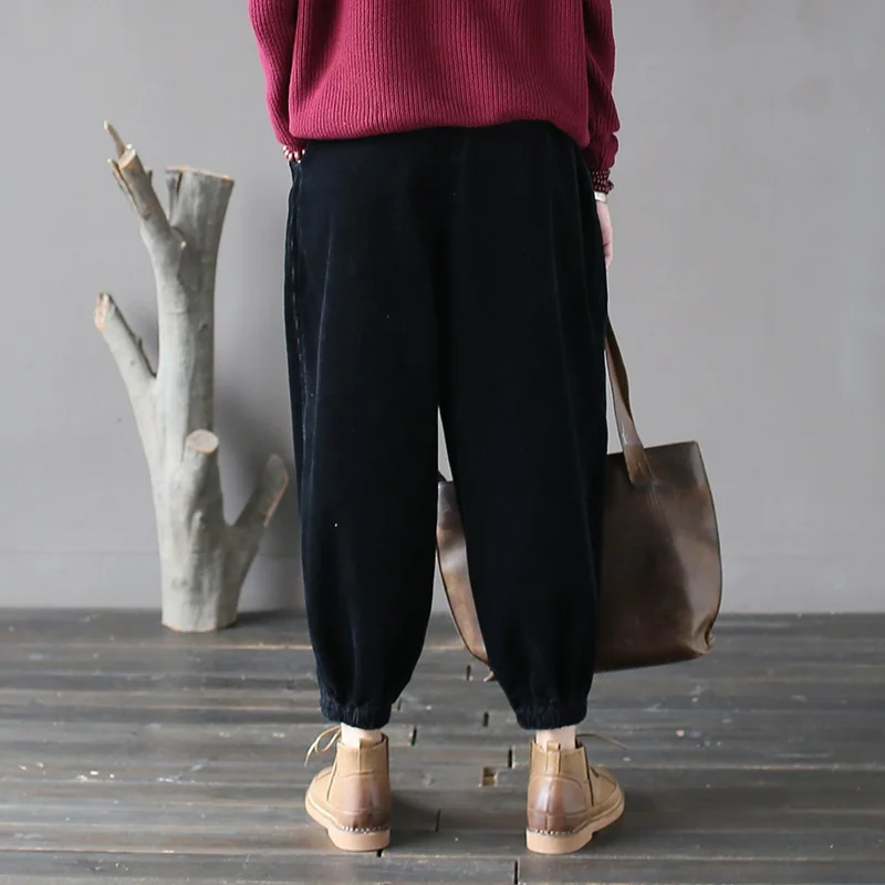 

Elastic waist Cotton Corduroy Women Harem Pants Spring Autumn Original Design Pants Women Loose Vintage Harem Trousers A265