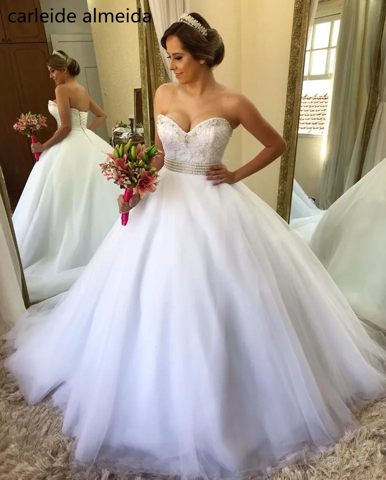 Vestido de Noiva бальное платье принцессы Свадебное 2018 жемчужный пояс винтажное