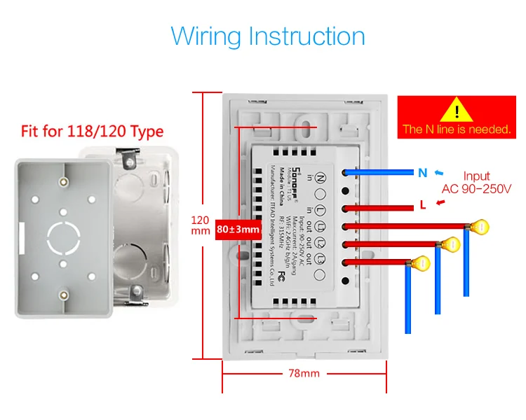 Sonoff T1 US 3gang Smart Wifi настенный сенсорный выключатель света сенсорный/WiFi/315 RF/APP пульт
