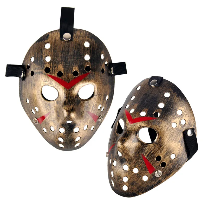 Золотые винтажные Вечерние Маски, украшенные Jason Voorhees Фредди, хоккейный фестиваль, Хэллоуин, маскарад, страшная маска, полное лицо