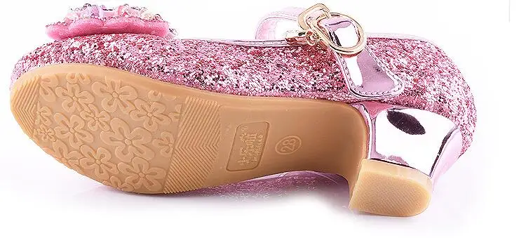 Детская блестящая обувь из искусственной кожи для девочек бусы для танца обувь вечерние туфли принцессы на высоком каблуке 26-37 красный розовый серебряный 132-2 GZX01