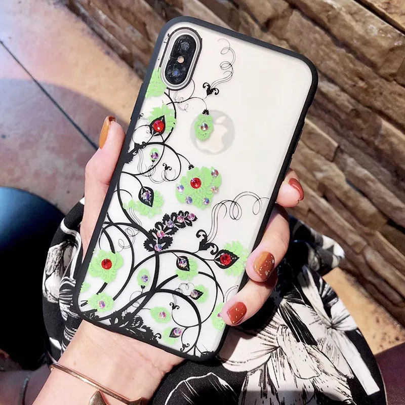 Сексуальный кружевной чехол с цветочным рисунком и бриллиантами для iPhone X XR XS Max 8 7