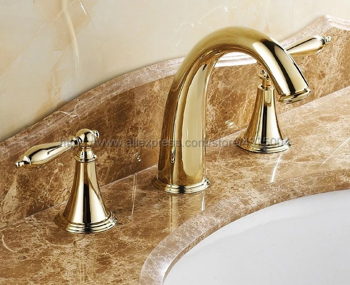 Смесители для умывальника полированная Золотая латунь 3 отверстия кран раковины