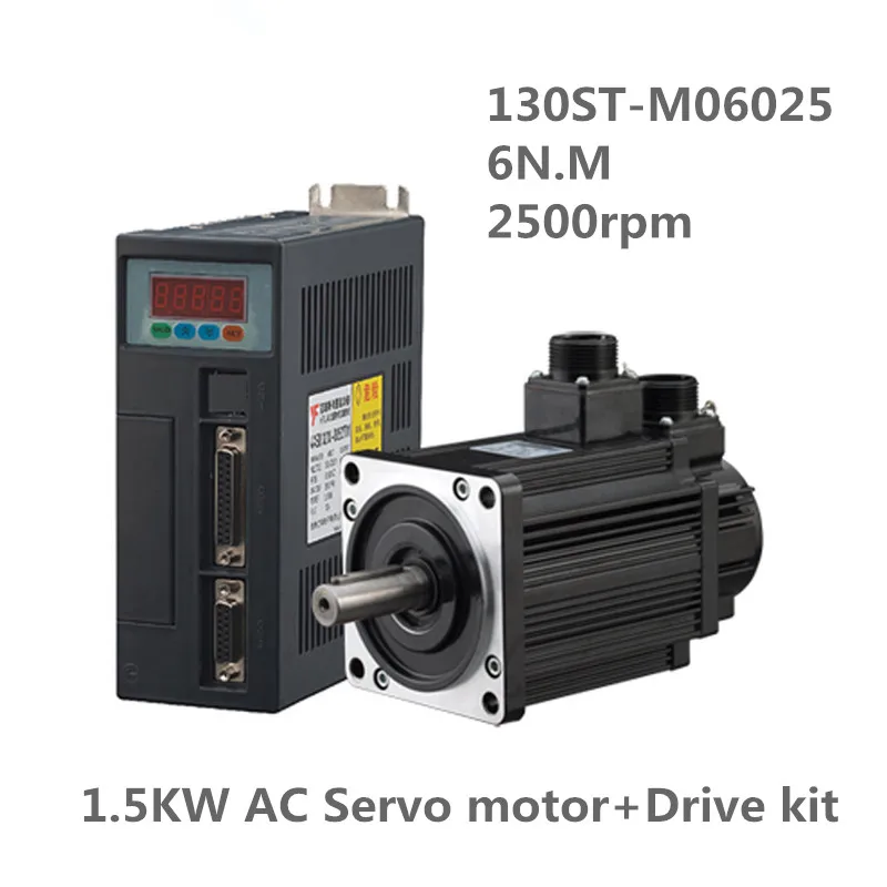 

130ST-M06025 220V 1.5KW AC Servo motor 1500W 2500RPM 6N.M. Single-Phase ac drive permanent magnet Matched Driver AASD-30A