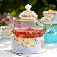 glass tea set creative bone china flower teapot teacup heat tea filter kung fu ceramic stove tea lid teapot tea stove