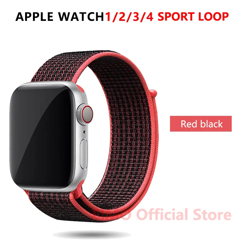 red black Ремешок для apple watch band 44 мм correa apple watch 5 4 band 3 2 iwatch band 42 мм 38 мм 40 мм спортивный нейлоновый браслет - Цвет ремешка: red black