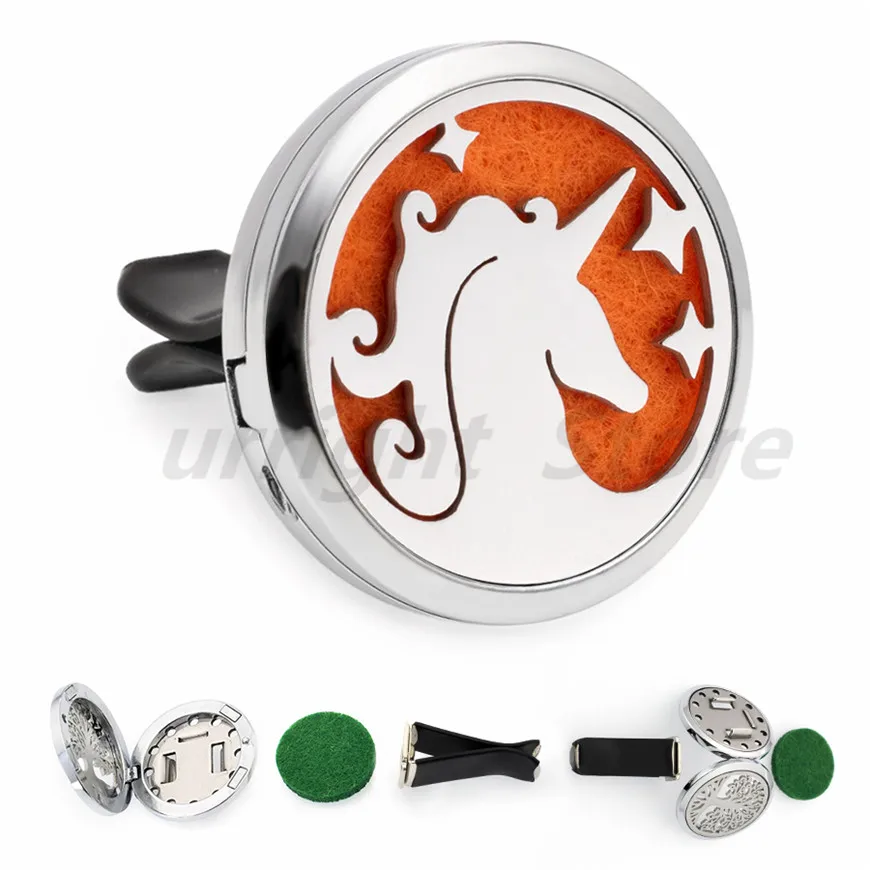 Tree of life Unicorn 30mm Magnetic Diffuser Locket Removable Car Vent Clip Essential Oil Perfume Aroma Air Freshener Free 10Pads | Украшения