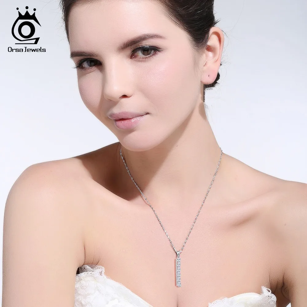 ORSA JEWELS стерлингового серебра 925 ожерелья женские с AAA кубическим Цирконом 35 мм Длинная подвеска с бруском женские вечерние ювелирные изделия OSN62