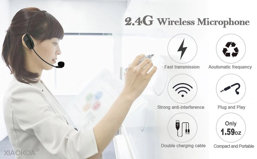 2,4G беспроводной микрофон 40-50 м стабильная Беспроводная передача гарнитуры и ручной 2 в 1 для голосового усилителя XIAOKOA