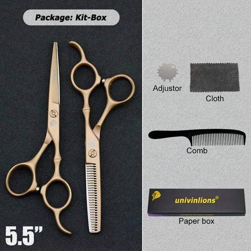 5.5 Rosegold kit box Univinlions, японская сталь 5,5/6,0, парикмахерские ножницы, Профессиональные парикмахерские ножницы, набор, ножницы для волос, острые ножницы для стрижки волос - Цвет: 5.5 Rosegold kit box