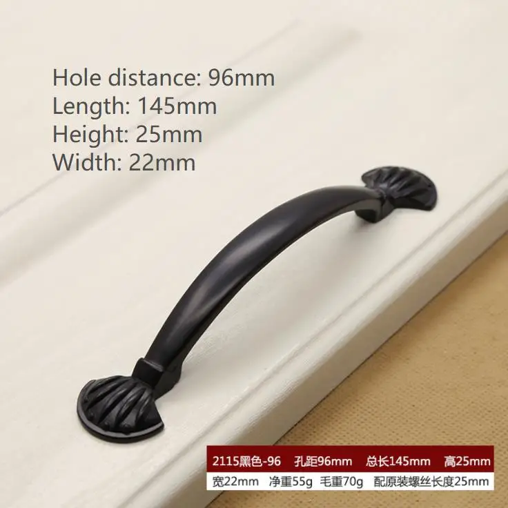 hole distance 96mm 2 шт Черная отделка Фортепиано черная фурнитура коллекция Европейский стиль садовый шкаф ручка дверная ручка - Цвет: hole distance 96mm