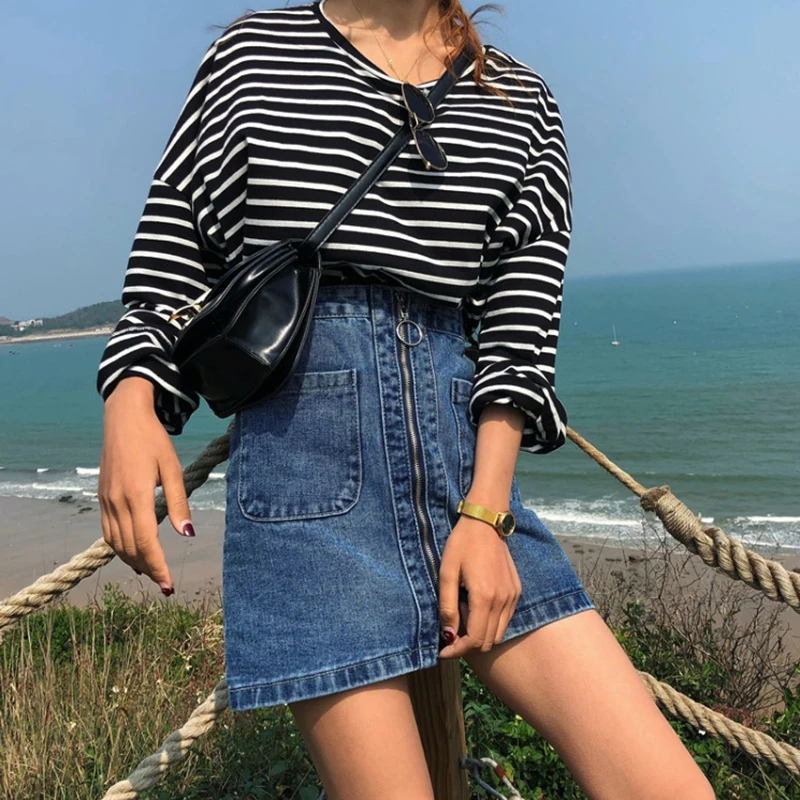 Проблемная юбка трапециевидной формы синяя джинсовая Женская Сексуальная