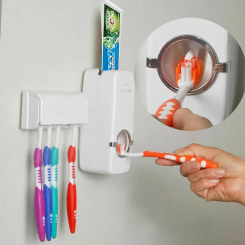 2018 Hot Selling White Automatic Toothpaste Dispenser + 5 Toothbrush Holder Set Wall Mount Stand | Дом и сад