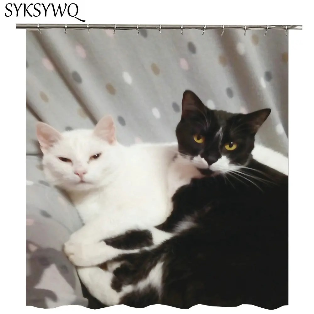 Симпатичные животные занавески для душа s черно белые шторы с кошками ванной
