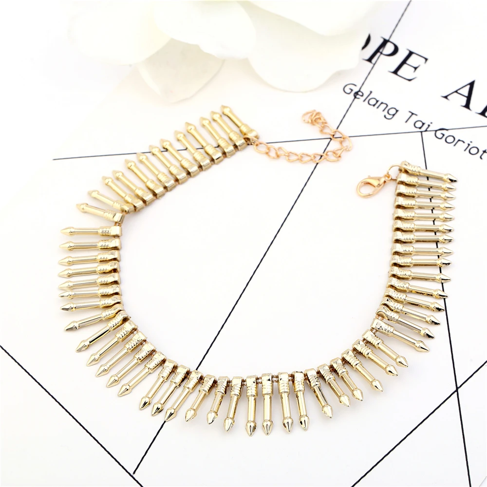 2018 New Punk Mutli CCB Strip Rivet shape Chain choker necklace Gold ladies chain necklaces trendy jewelry Women/Girl coller | Украшения и