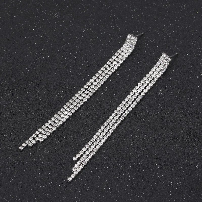 TREAZY 2019 New Simple Rhinestone Crystal Tassel Long Earrings for Women Jewelry Wedding Party Hanging Dangle pendiente | Украшения и