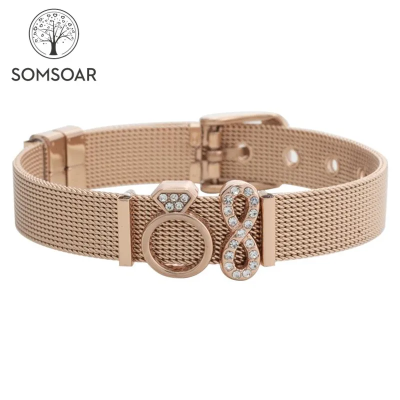 

Ювелирные изделия Somsoar, розовое золото, вы свадебите меня Женский сетчатый Браслет с подвесками