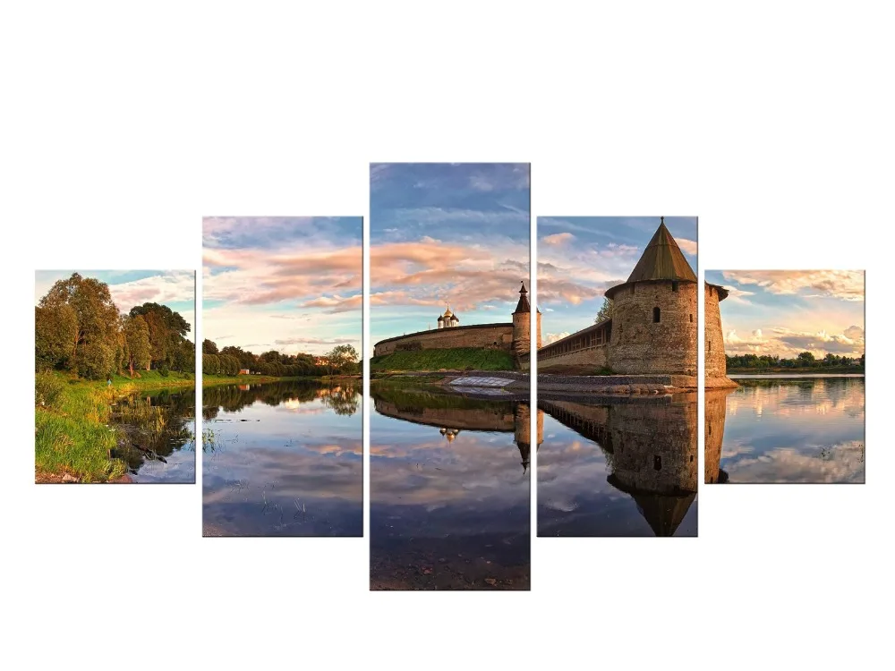 

5 Pieces Printed castle Paintings Wall Art Canvas Modular Living Room Bedroom Poster Picture Home Decoration Framed